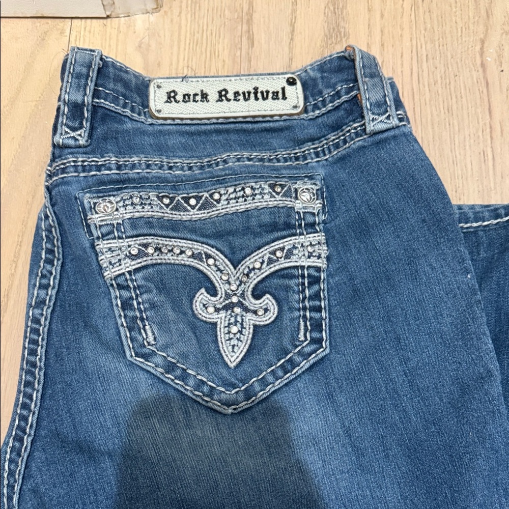 Boot Easy Rock Revival Indigo Jeans with Embroidered Pockets